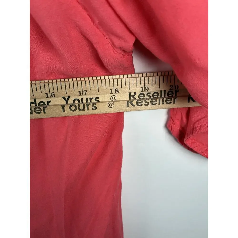 Maeve Anthropologie Coral Viscose Hi-Lo Blouse Women Medium Button Sleeve Light
